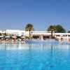 Piscina all'aperto con ombrelloni e palme.